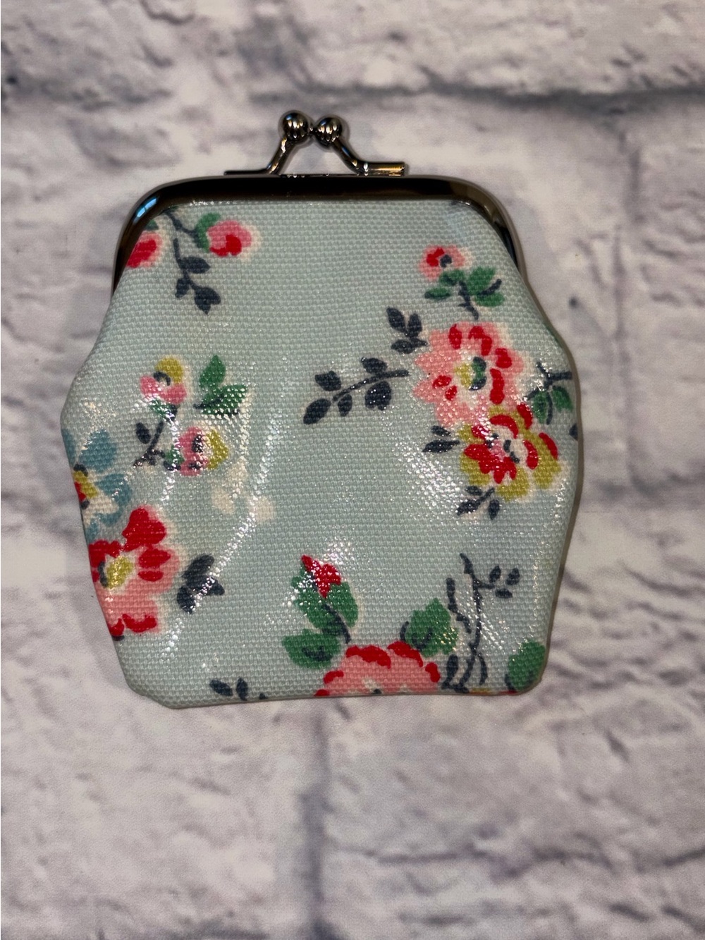Cath Kidston Floral Coin Purse in Light Blue with Red and Green Flowers
